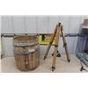 Image 1 : Wooden Barrel 15" w by 20" Tall & Tripod