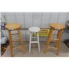 Image 2 : 3 Wooden Stools- 1 Matching Pair 29" Tall