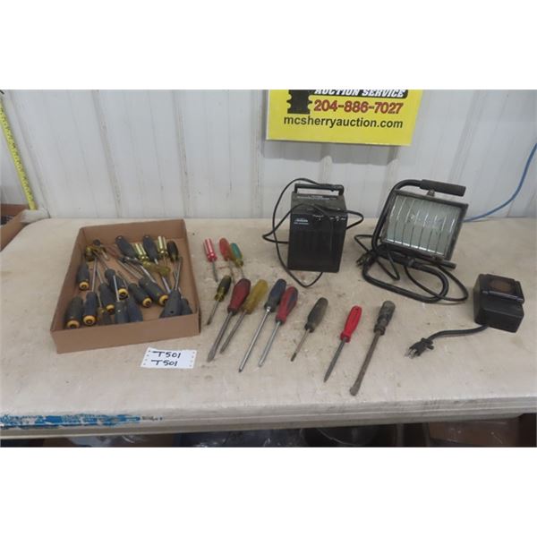 Assorted Screwdrivers, Heater, Construction Light, Noma Timer