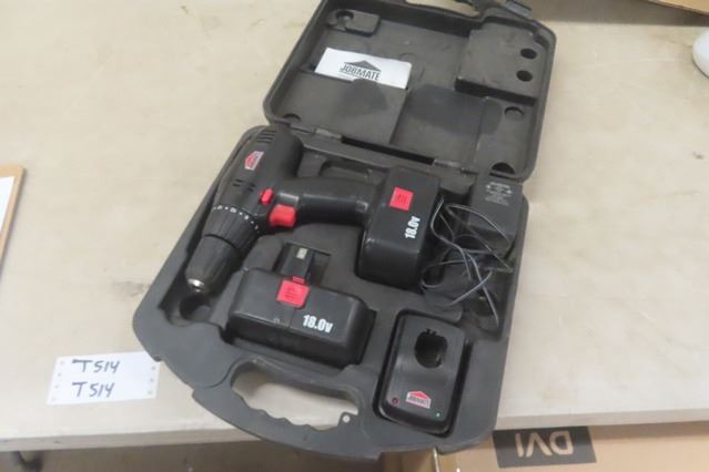 Jobmate 18V Cordless Drill with 2 Batteries, Charger in Case
