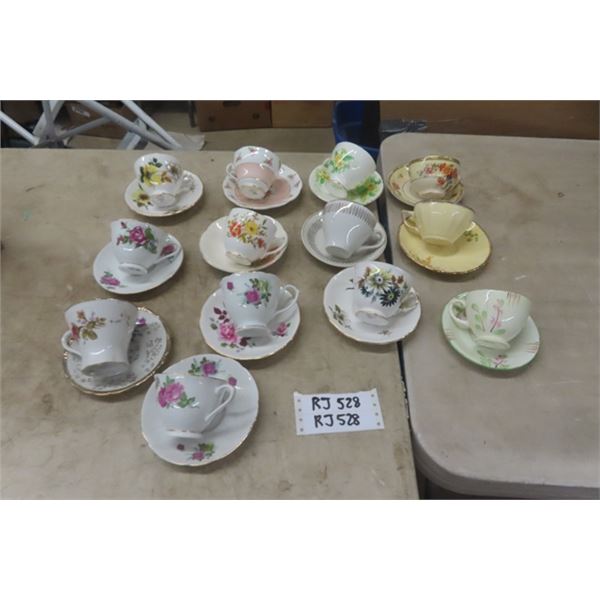 13 Assorted Tea Cups + Saucers: Royal Vale, Old Royal, Royal Standard