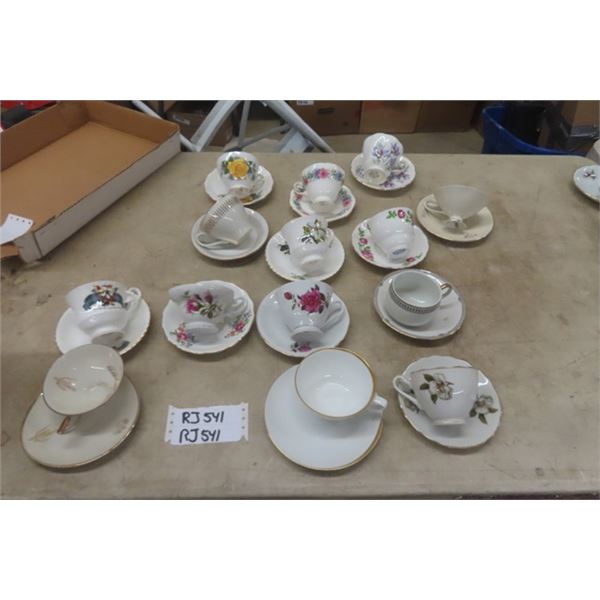 14 Assorted Tea Cups + Saucers: Royal Vale, Bavarian, Crown Prince