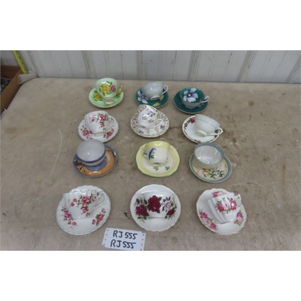 12 Assorted Tea Cups + Saucers : Colclough, Royal Derby plus more