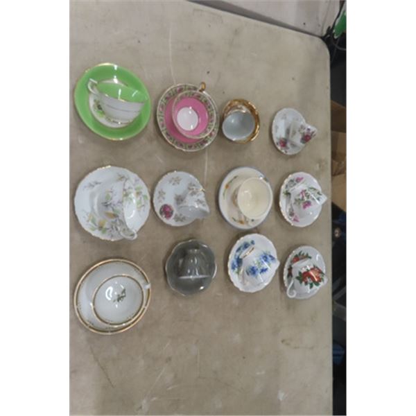 12 Assorted Tea Cups + Saucers: Royal Vale, Aynsley, Colclough