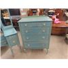 Image 5 : 3pc Vintage + Painted Bedroom Suite: Dresser 18"×34"×46" plus Mirror 44"×46", Dresser 17"×32"×46", S