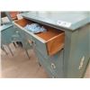 Image 7 : 3pc Vintage + Painted Bedroom Suite: Dresser 18"×34"×46" plus Mirror 44"×46", Dresser 17"×32"×46", S
