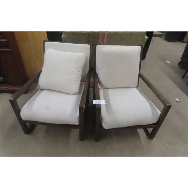 Pair of Comfy Wooden + Cushion Patio Chairs