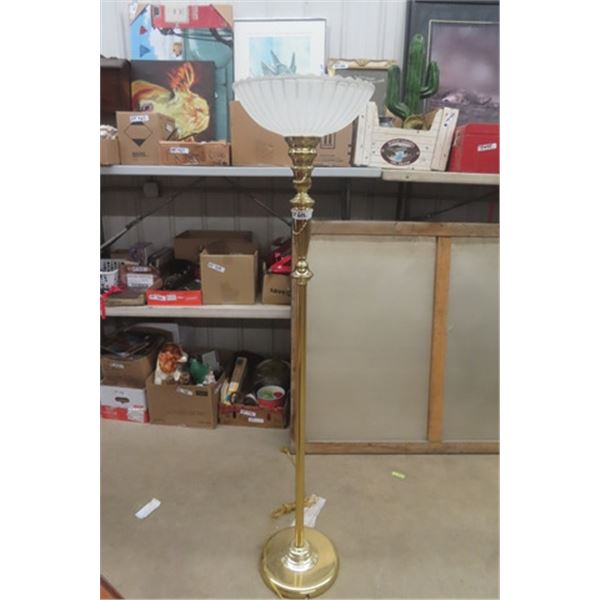 Brass Floor Lamp with Glass Shade 66" Tall 