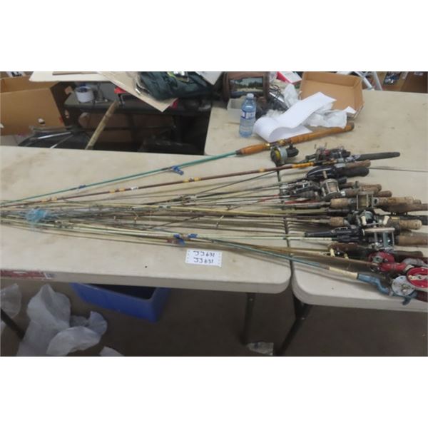 26 Vintage Fishing Rods with 15 Reels