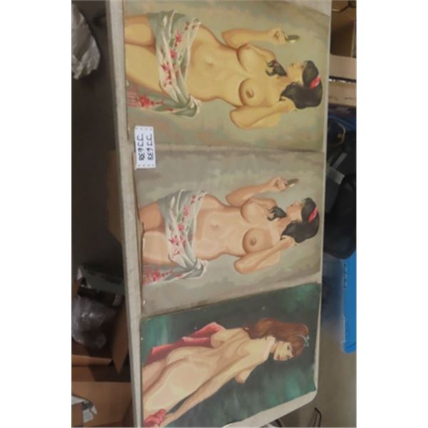 3 Painted Topless Pictures - 18  x 28  