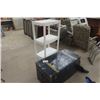 Image 1 : Metal Trunk 19"×20"×36", White Plastic 4 Tier Shelf 13"×21"×48"