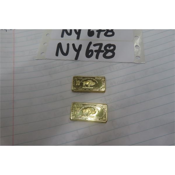 (2) 10 Gram Gold Plated Gold Bullion Bars