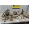 Image 1 : Brass Fan Blades, Fan Mechanisms with Blade, Cast Ornate Light Fixture + Brass Light Fixture