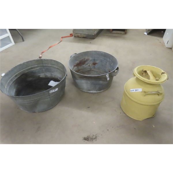 Cream Can + 2 Galvanized Tubs