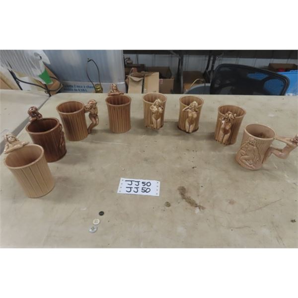 8 Assorted Risque Girly Mugs ; Nude, Girl Handles, Some Marked Stafford, some Marked Japan