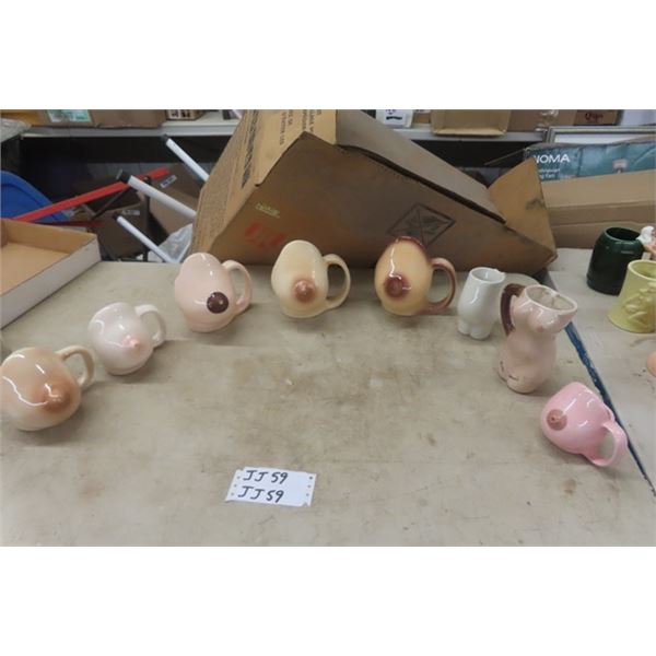 6 Ceramic Gag Boob Sipper Cups / Mugs + 2 Other Risque Mugs