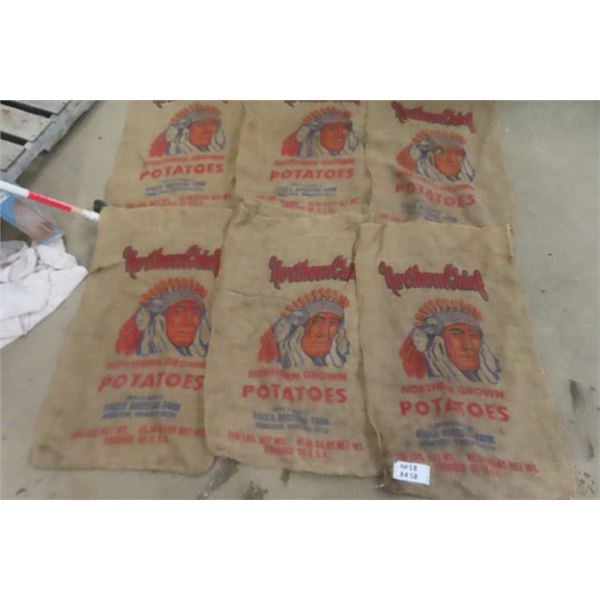 Lot of 6 Northern Chief Northern Grown Potatoes Burlap Sacks - 100lbs North Dakota