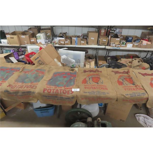 3 Snowman Potato Sacks + 3 Northern Chief Potato Sacks - 100lbs Burlap Sacks - North Dakota