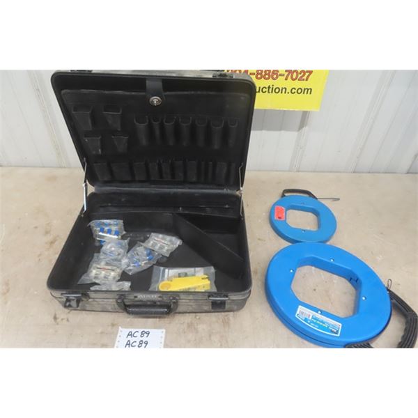 Platt Hard Plastic Tool Case - Electrician? with 2 fish Tapes +3 Way Splitters