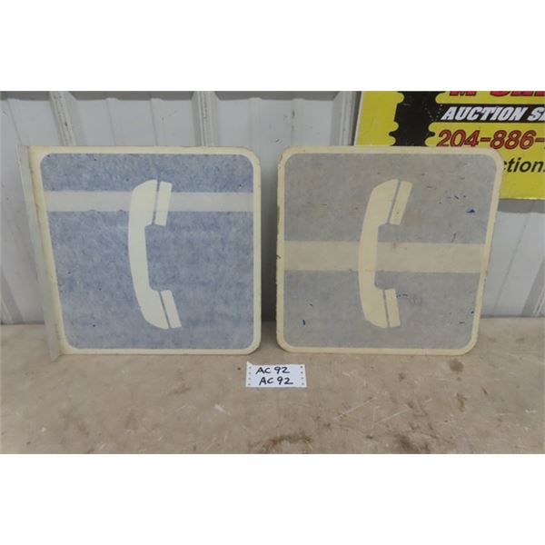 2 New Old Stock Telephone Signs - Have Masking Paper on Them ; 1 Is Flange Sign - 