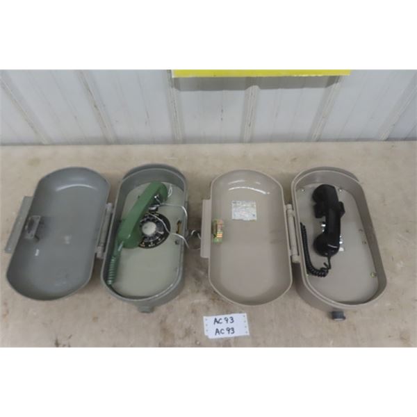 2 Phones, Rotary + Push Button in Heavy Cast Boxes - Weatherproof - Northern Telecom