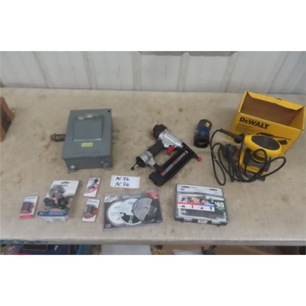 DeWalt Sander, Porter Cable Air Nailer, Dremel Bits, 30 Amp Switch