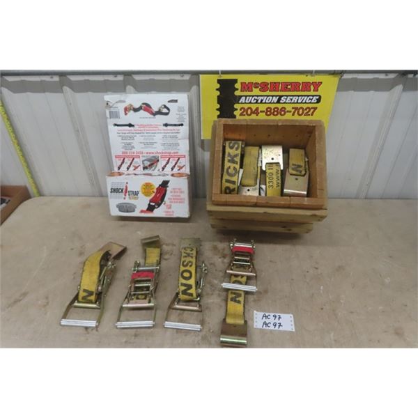 4 Heavy Duty Ratchet Straps - Erickson 3300 lb - 2 Shock Straps - New 