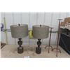 Image 1 : Pair of Metal Table Lamps with Shades, 2 Metal Candle Stands - Tallest 35" 