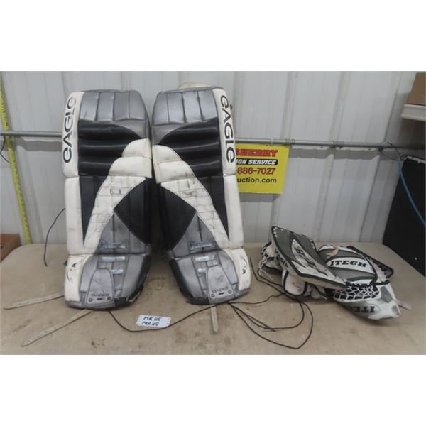 Eagle 34" Hockey Goalie Pads, Itech Vamp 7.8 Blocker + Catcher