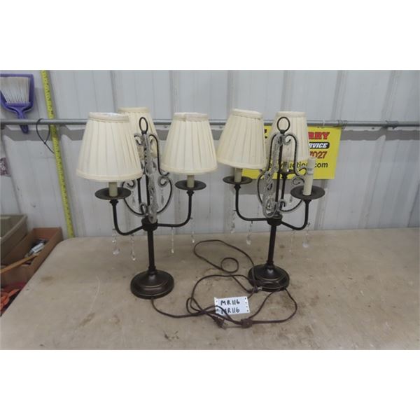 2 Table Lamps with 3 Lights + Dangling Jewels