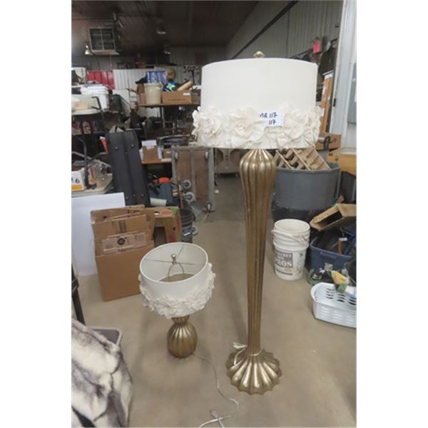 Floor Lamp + Matching Table Lamp with Shades Floor Lamp is 65" Tall