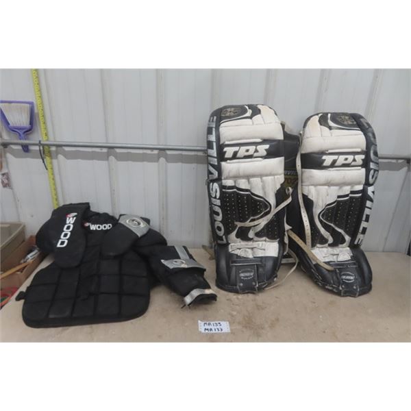 Louisville 34" TPS Goalie Pads - Sherwood Chest + Arm Protector