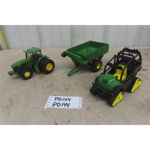 3 John Deere Toys ; 7820 Die Cast Tractor, Grain Cart, ATV with Tracks