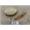 Image 1 : Birch Bark Drum + Small Birch Bark Canoe