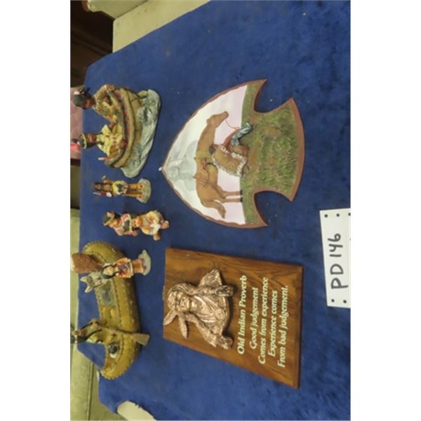 Assorted Resin Indigenous Figures - Old Indian Proverb Plaque, Indigenous with Horse Wall Plaque