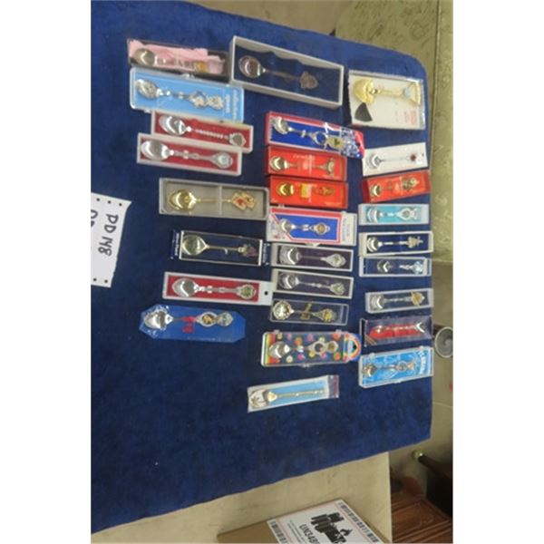 27 Assorted Souvenir Spoons in Boxes + Cases