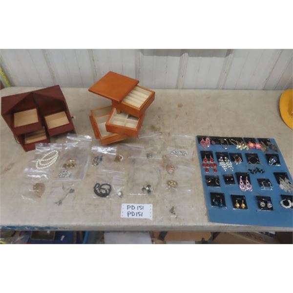 2 Jewelry Boxes, Assorted Necklaces + Earrings