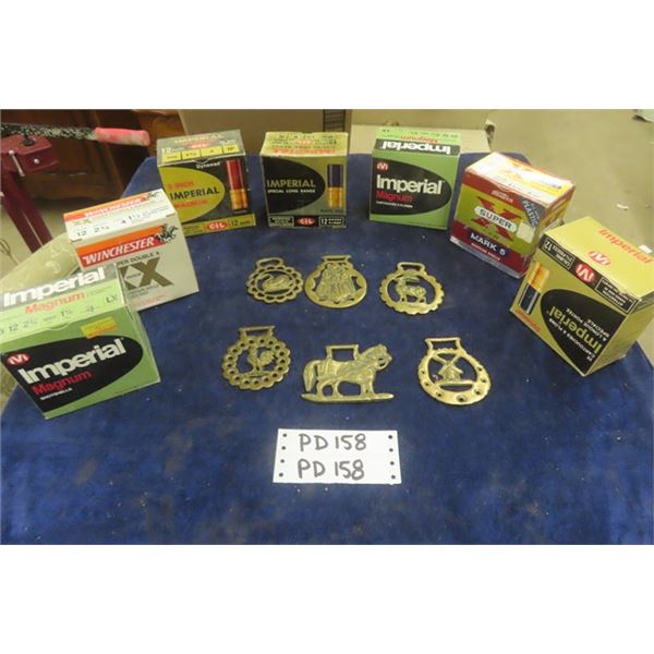 Empty Shotgun Shell Boxes with Assorted Horse Brass