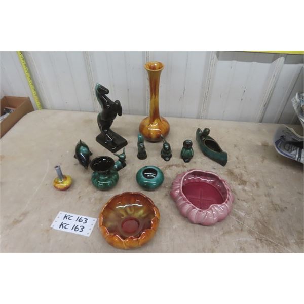 Mid Century Drip Glaze Pottery Animals & Vases - Blue Mountain plus more 
