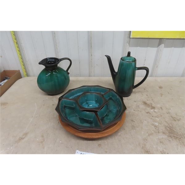 Blue Mountain Pottery Lazy Susan, Coffee Pot, Water Jug