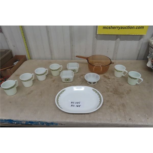 Corning Vision Pot + Crazy Daisy Mugs Platter + Refrigertor Dishes