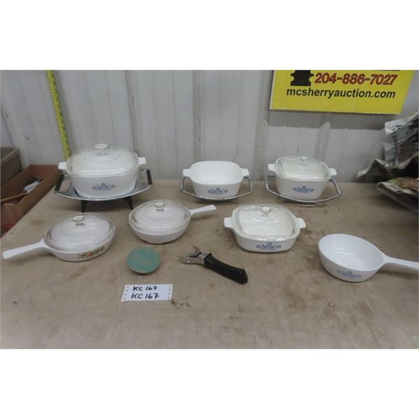 Corning - Mostly Blue Cornflower Casseroles + Stands