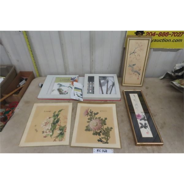 Asian Art Framed Pictures + Books