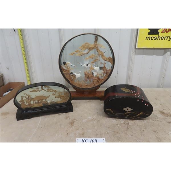 2 Asian Cork Dioramas + Jewelry Box