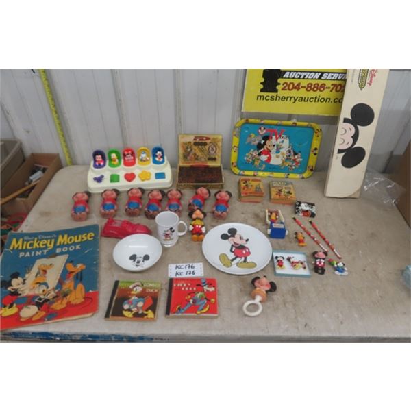 Vintage Mickey Mouse Books, Toys & Bone China Figures
