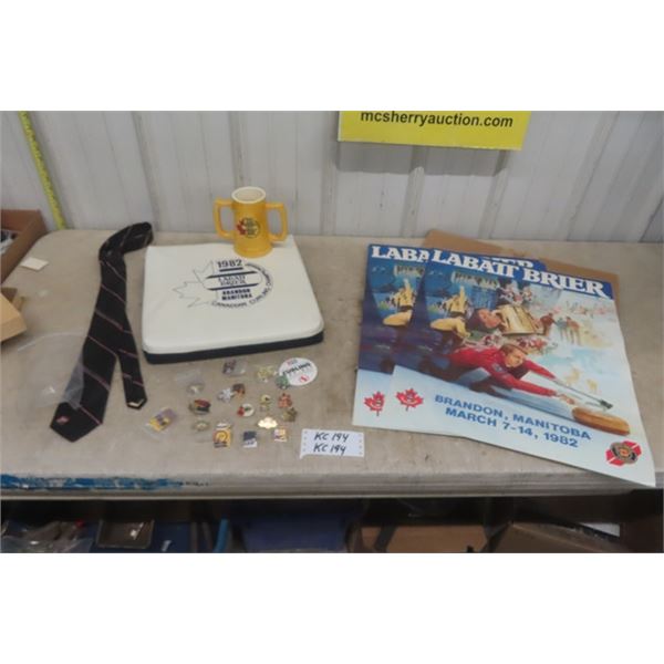 Brandon Curling Souvenirs - Pins + Posters - Mostly Labatt Brier 1982