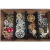 Image 2 : 35 + Rhinestone Brooches in Wooden Jewelry Box