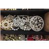 Image 4 : 35 + Rhinestone Brooches in Wooden Jewelry Box