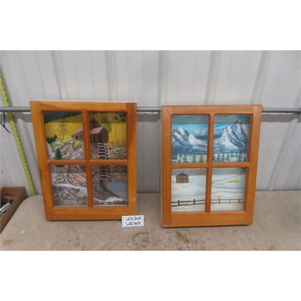 Oil on Canvas with Window Pane Shadow Box Style Frames 3" x 17.5" x 22.5" 