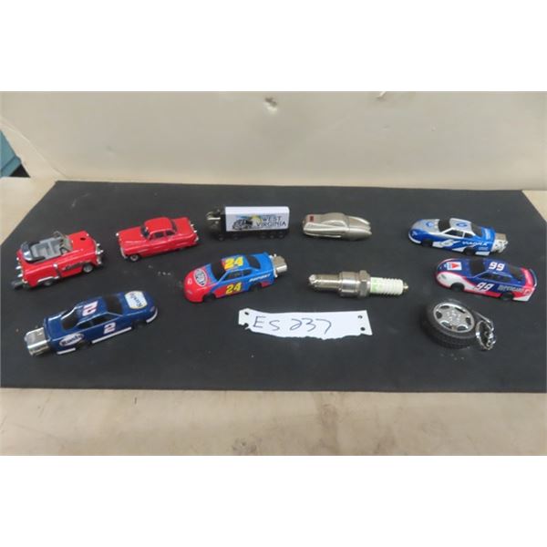 10 Character Lighters ; Cars, Tires, Spark Plugs